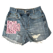 Load image into Gallery viewer, Pink Bandana + Butterfly Vintage Levi’s Cut Offs
