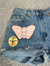 Load image into Gallery viewer, Pink Butterfly Vintage Levis Cut Off Shorts
