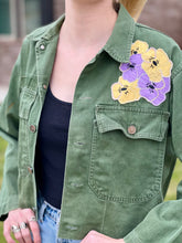 Load image into Gallery viewer, Flower Garden Cropped Vintage Military Fatigue Jacket
