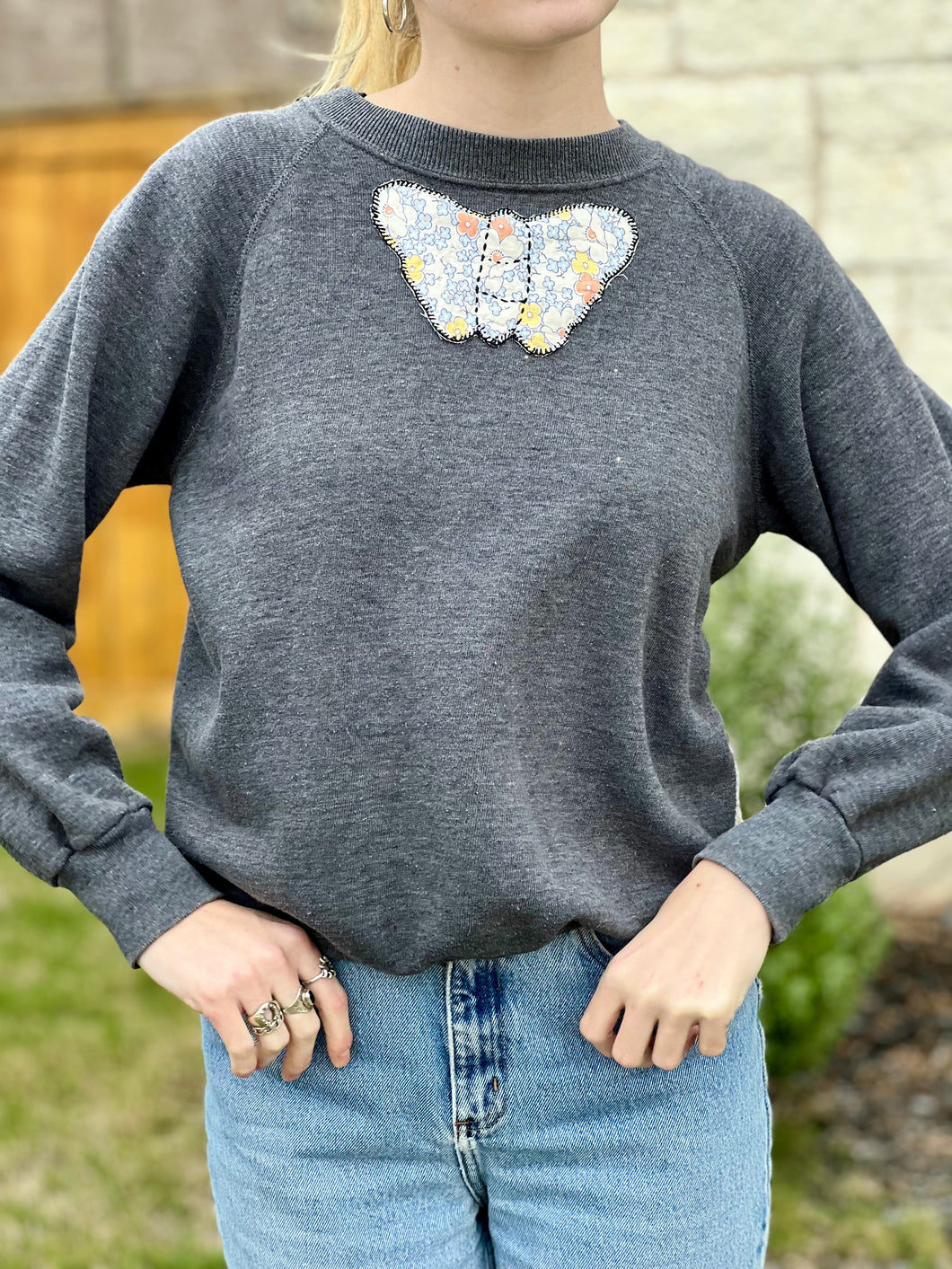 Virginia Butterfly Charcoal Gray Vintage Sweatshirt