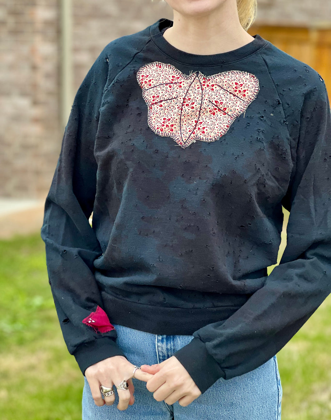 Black Destroyed Butterfly Vintage Sweatshirt