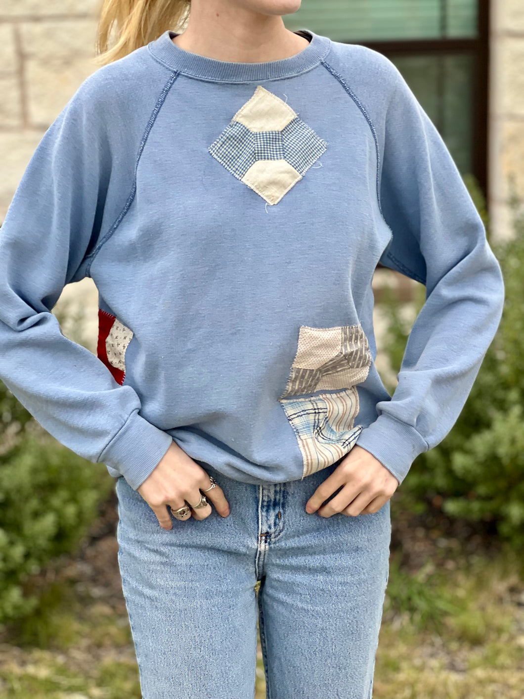 Bow Quilt Patched Vintage Sweatshirt