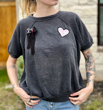 Load image into Gallery viewer, Charcoal Heart Embroidered S/S Vintage Sweatshirt
